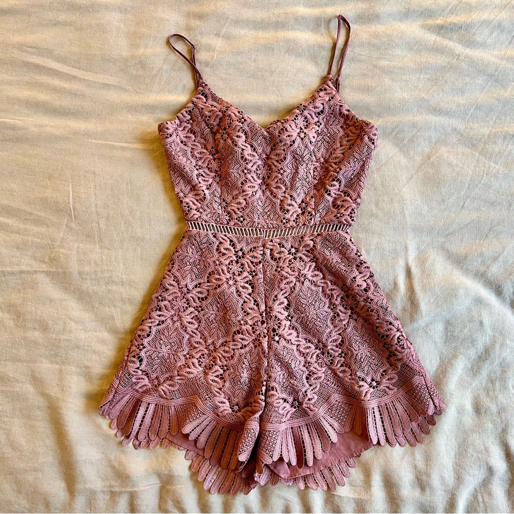 Rose pink crochet romper